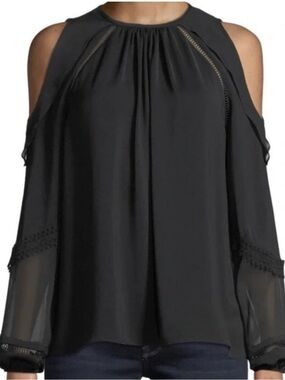 Ramy Brook Black Cold-Shoulder Chiffon Blouse